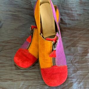 Vintage 70s Multi-Color Suede Shoes
